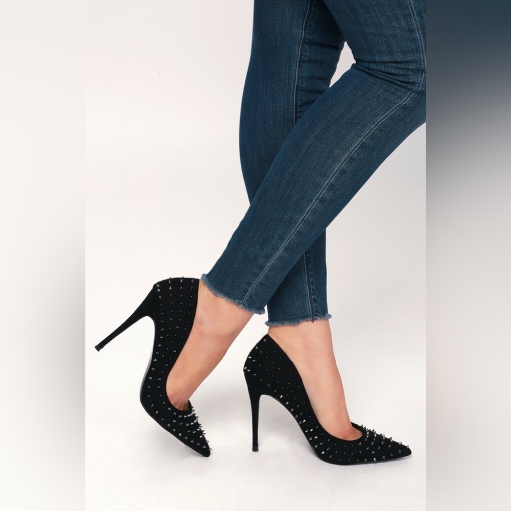 Steve Madden Daisie-S Black Suede Studded Pumps Black 9.5 - Picture 2 of 4